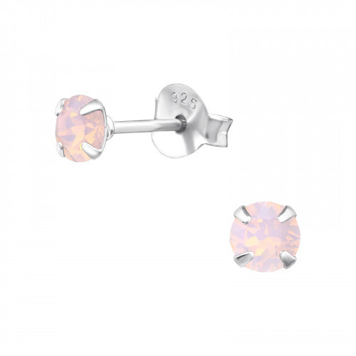 Children's Sterling Silver 4mm Rose Opal Round Stud Earrings