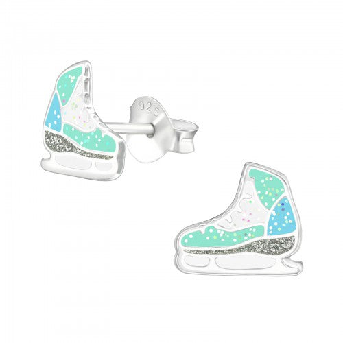 Children's Sterling Silver Glitter Ice Skate Boots Stud Earrings - Melchior Jewellery 