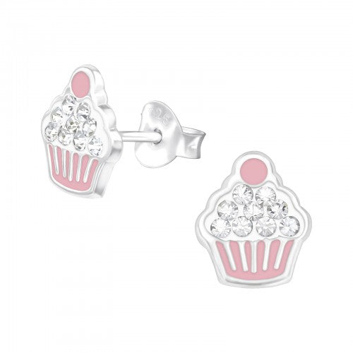 Children's 925 Sterling Silver Crystal Cupcake Ear Studs