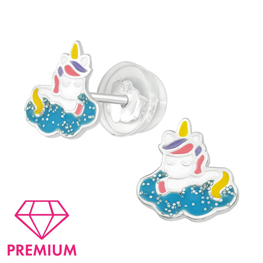 Children's Sterling Silver Sparkly Unicorn Stud Earrings