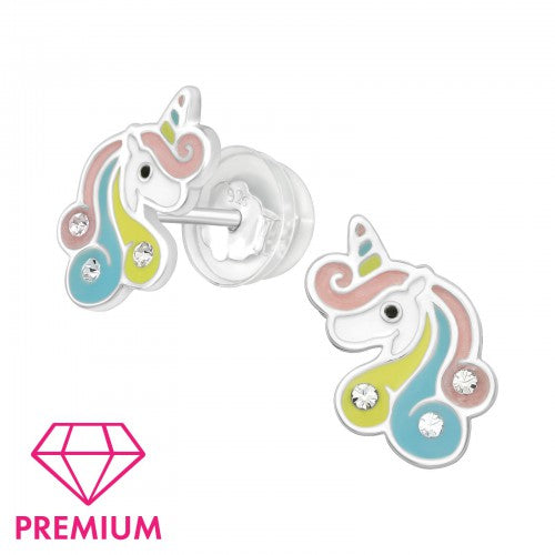 Children's Sterling Silver CZ Unicorn Stud Earrings