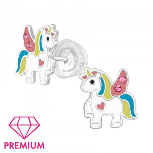 Children's Sterling Silver Colourful Unicorn Stud Earrings