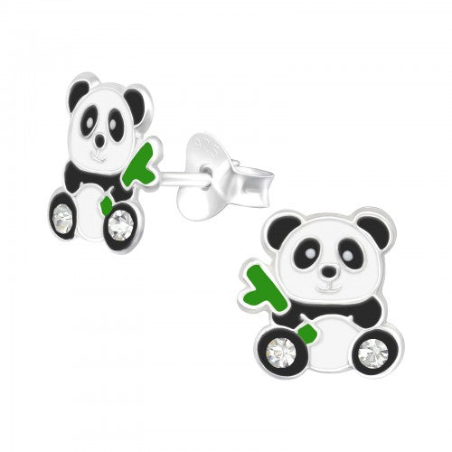 Children's 925 Sterling Silver CZ Panda Bear Stud Earrings