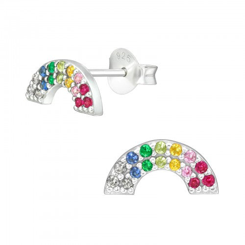 Sterling Silver CZ Rainbow Stud Earrings