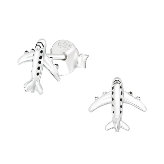 Sterling Silver Small Aeroplane CZ Stud Earrings