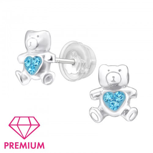 Children' Sterling Silver Crystal Teddy Bear Stud Earrings