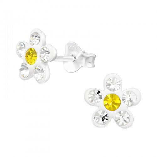 Children's Sterling Silver Crystal Daisy Flower Stud Earrings