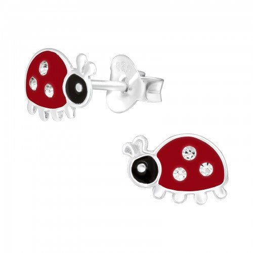 Children's Sterling Silver CZ Ladybird Stud Earrings