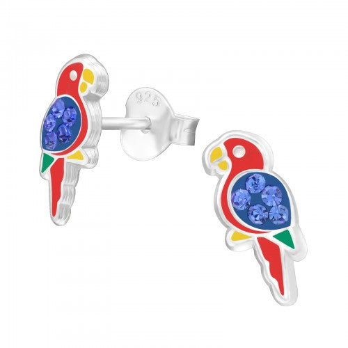 Children's Sterling Silver Crystal Parrot Stud Earrings