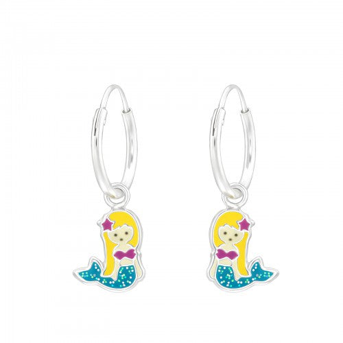 Children's Sterling Silver Glitter Mermaid Hoop Earrings