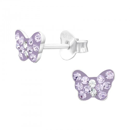 Children's Sterling Silver Lilac Butterfly Stud Earrings