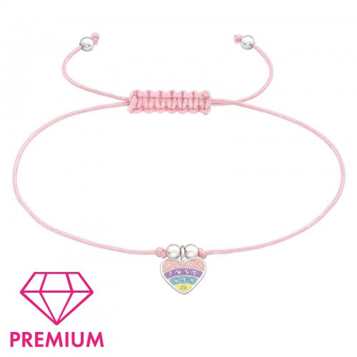 Children's Adjustable Sterling Silver Friendship Glitter Heart Bracelet