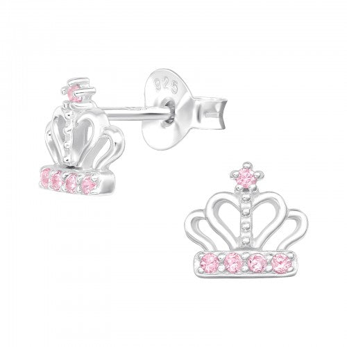 Children's Sterling Silver Princess Crown CZ Stud Earrings
