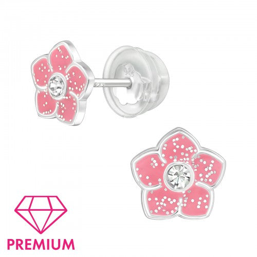 Children' Sterling Silver Sparkly Flower Stud Earrings