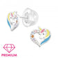 Children's Sterling Silver Unicorn Crystal Heart Stud Earrings