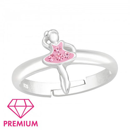Children's Sterling Silver Pink Crystal Ballerina Ring