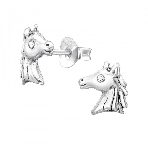 Children's Sterling Silver Clear Crystal Unicorn Stud Earrings