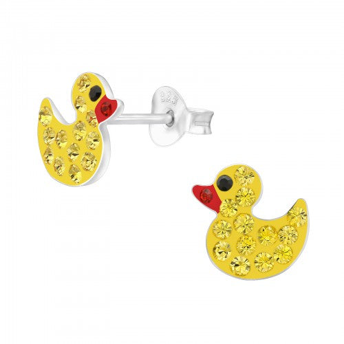 Children's Sterling Silver Sparkly Duck Stud Earrings
