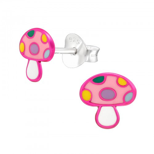Children's 925 Sterling Silver Pink Mushroom Stud Earrings