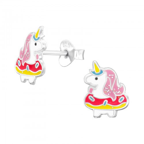 Children's Sterling Silver Colourful Unicorn Stud Earrings