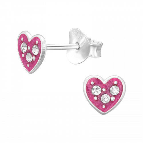Children's Sterling Silver Pink Heart Stud Earrings