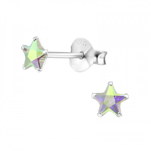 Children's Sterling Silver 4mm AB Crystal Star Stud Earrings