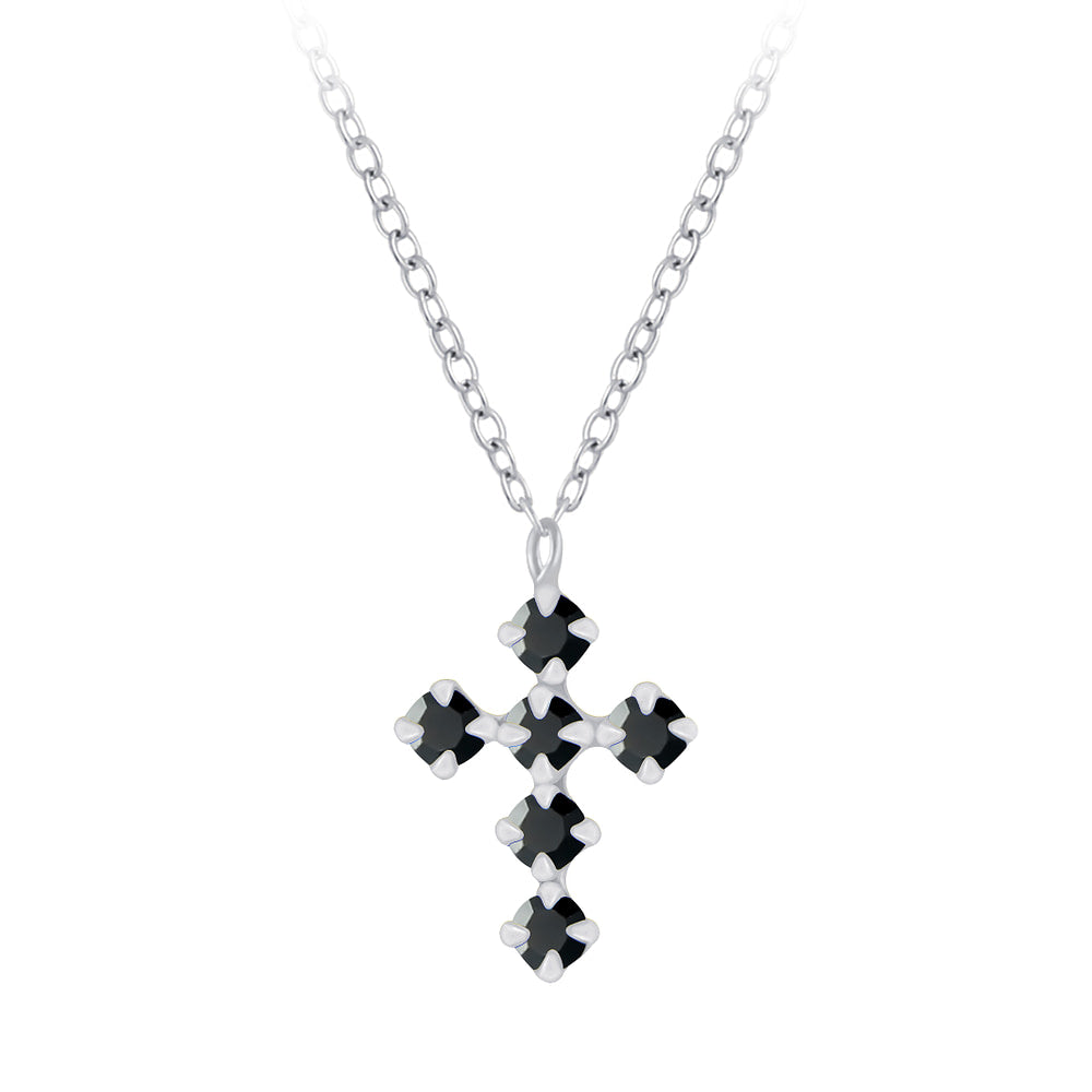 Sterling Silver Cubic Zirconia Black Cross Necklace