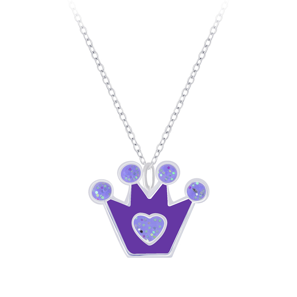 Children's Sterling Silver Purple Princess Crown Necklace