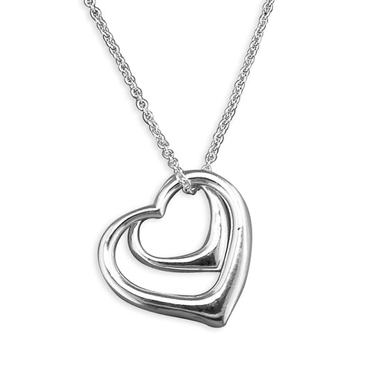 Sterling Silver Double Open Heart Pendant Necklace