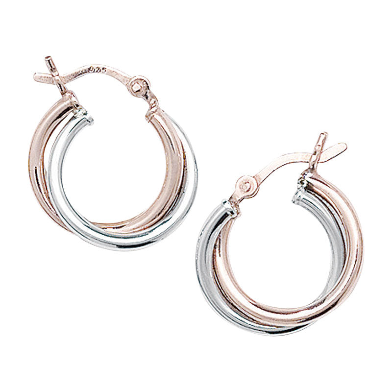 Sterling Silver Two Tone interwoven Hoop Earrings