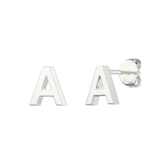 Sterling Silver Alphabet Letter A Stud Earrings