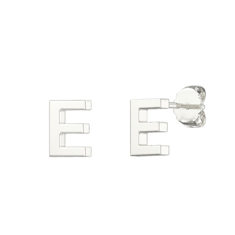 Sterling Silver Alphabet Letter E Stud Earrings - Melchior Jewellery 