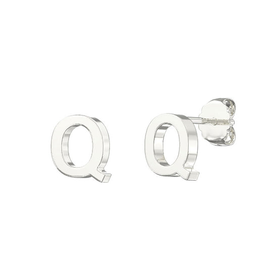 Sterling Silver Alphabet Letter Q Stud Earrings