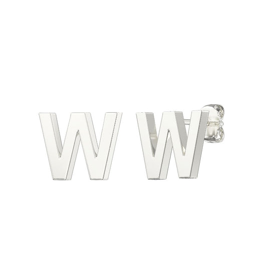 Sterling Silver Alphabet Letter W Stud Earrings - Melchior Jewellery 