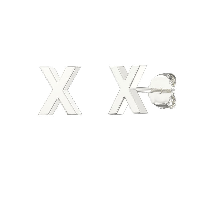 Sterling Silver Alphabet Letter X Stud Earrings