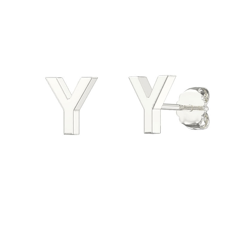 Sterling Silver Alphabet Letter Y Stud Earrings - Melchior Jewellery 