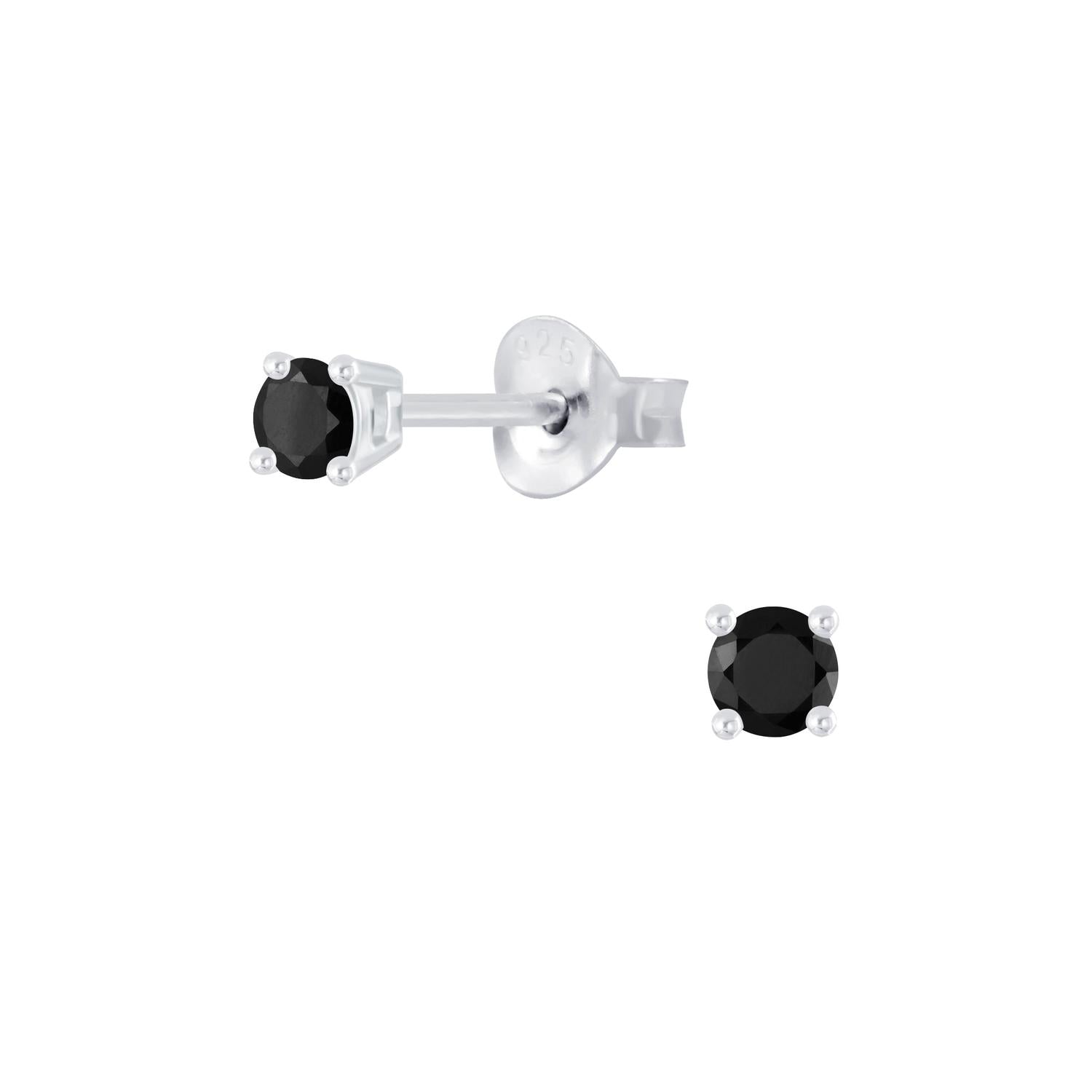 Melchior Jewellery black cz stud earrings with silver setting for women