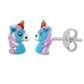 Melchior Jewellery blue unicorn stud earrings for kids with colourful enamel and silver posts