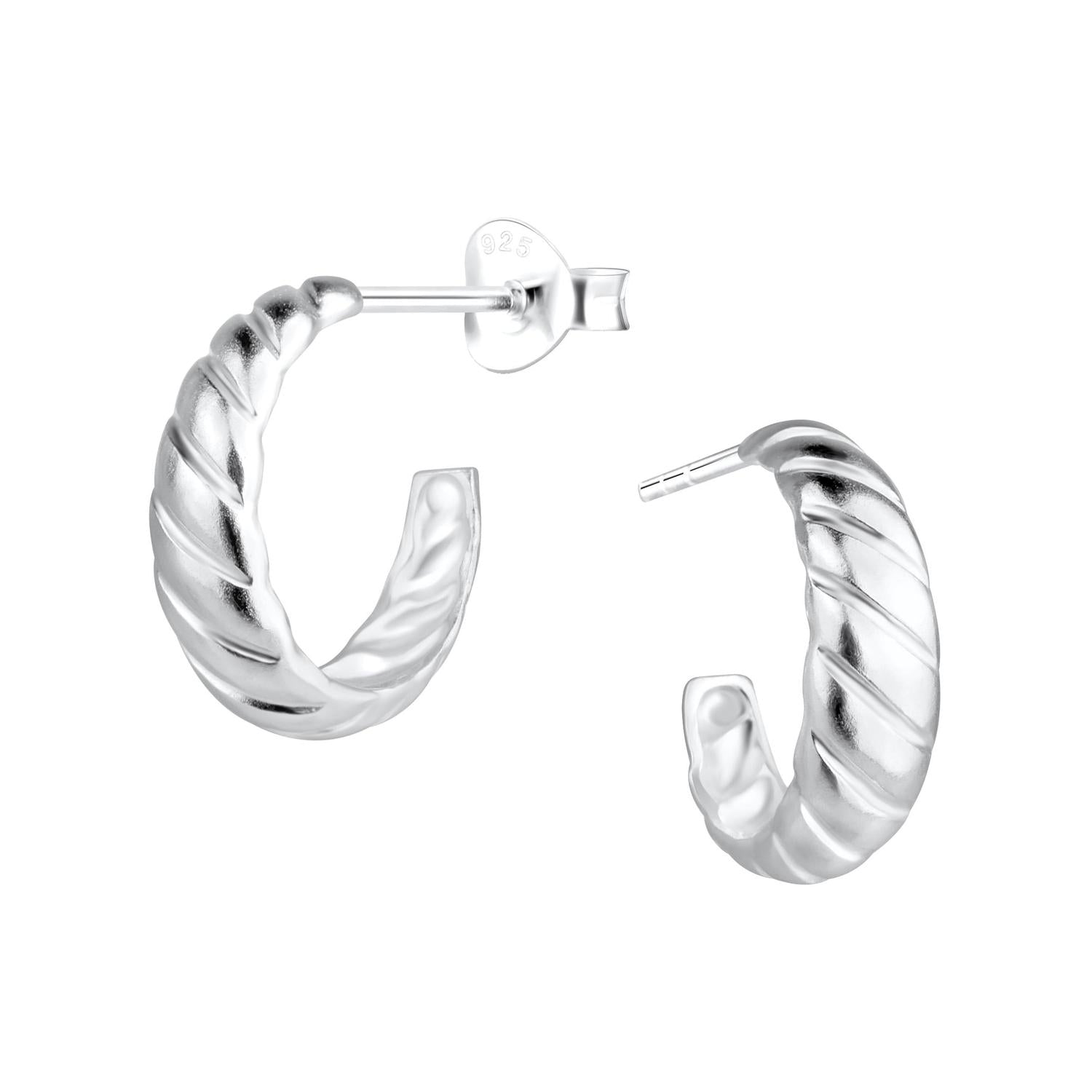 Melchior Jewellery Silver Half Hoop Twist Earrings with polished and textured silver detail