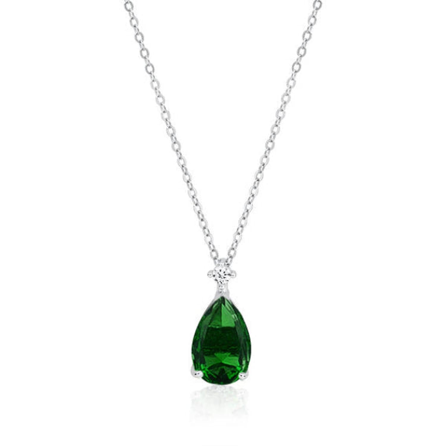 Sentiell womans necklace featuring a cz emerald teardrop pendant on a delicate silver chain
