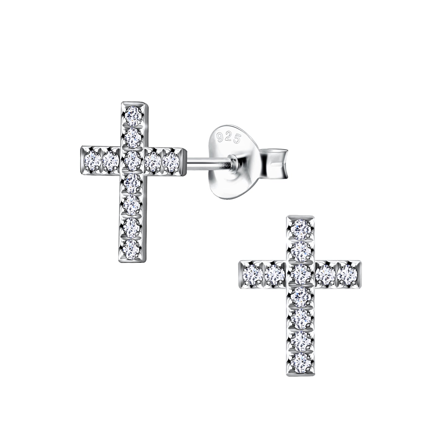 Melchior Jewellery cross earrings for women silver with sparkling stones in a stud design
