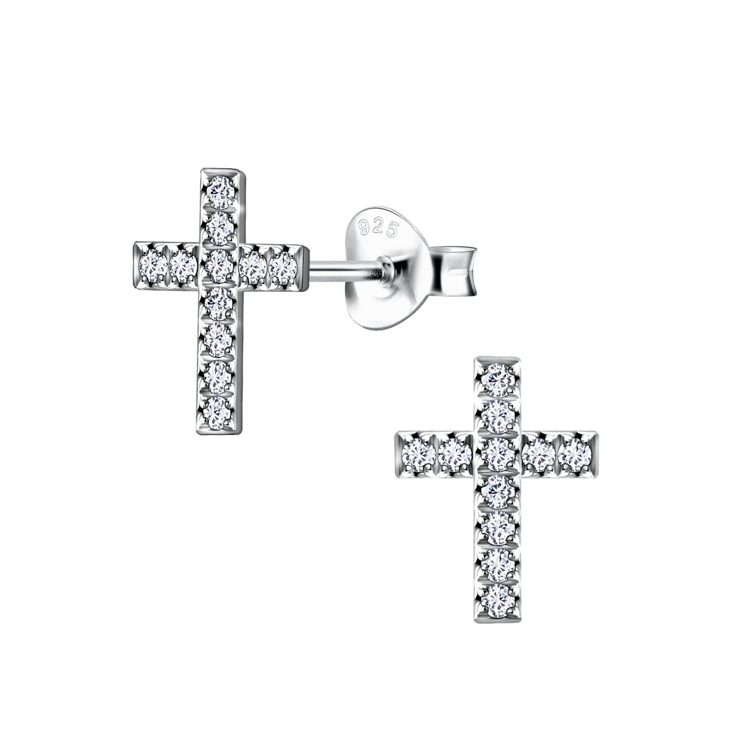 Melchior Jewellery cross earrings for women silver with sparkling stones in a stud design