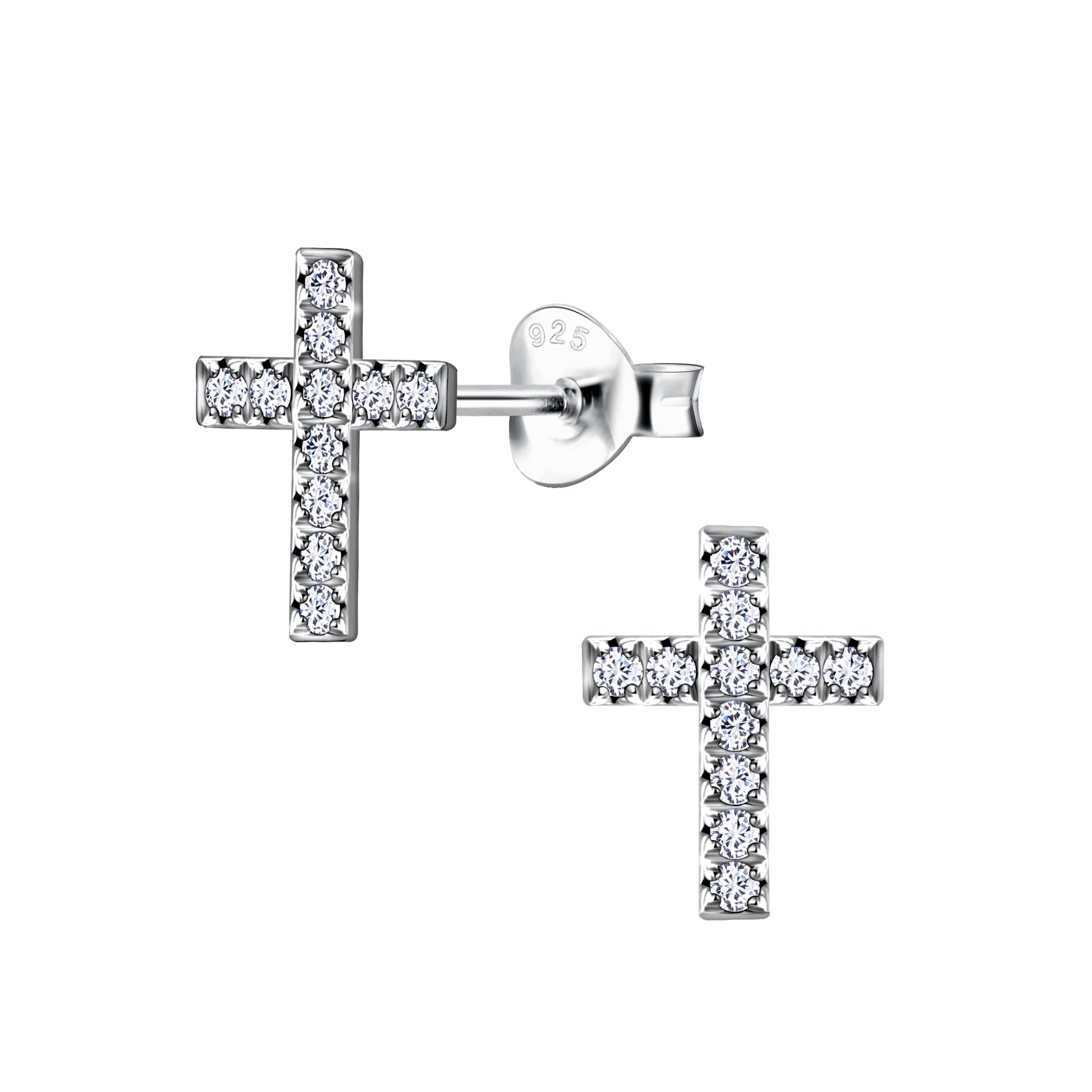 Melchior Jewellery cross earrings for women silver with sparkling stones in a stud design