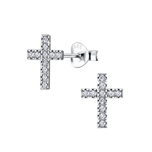 Melchior Jewellery cross earrings for women silver with sparkling stones in a stud design
