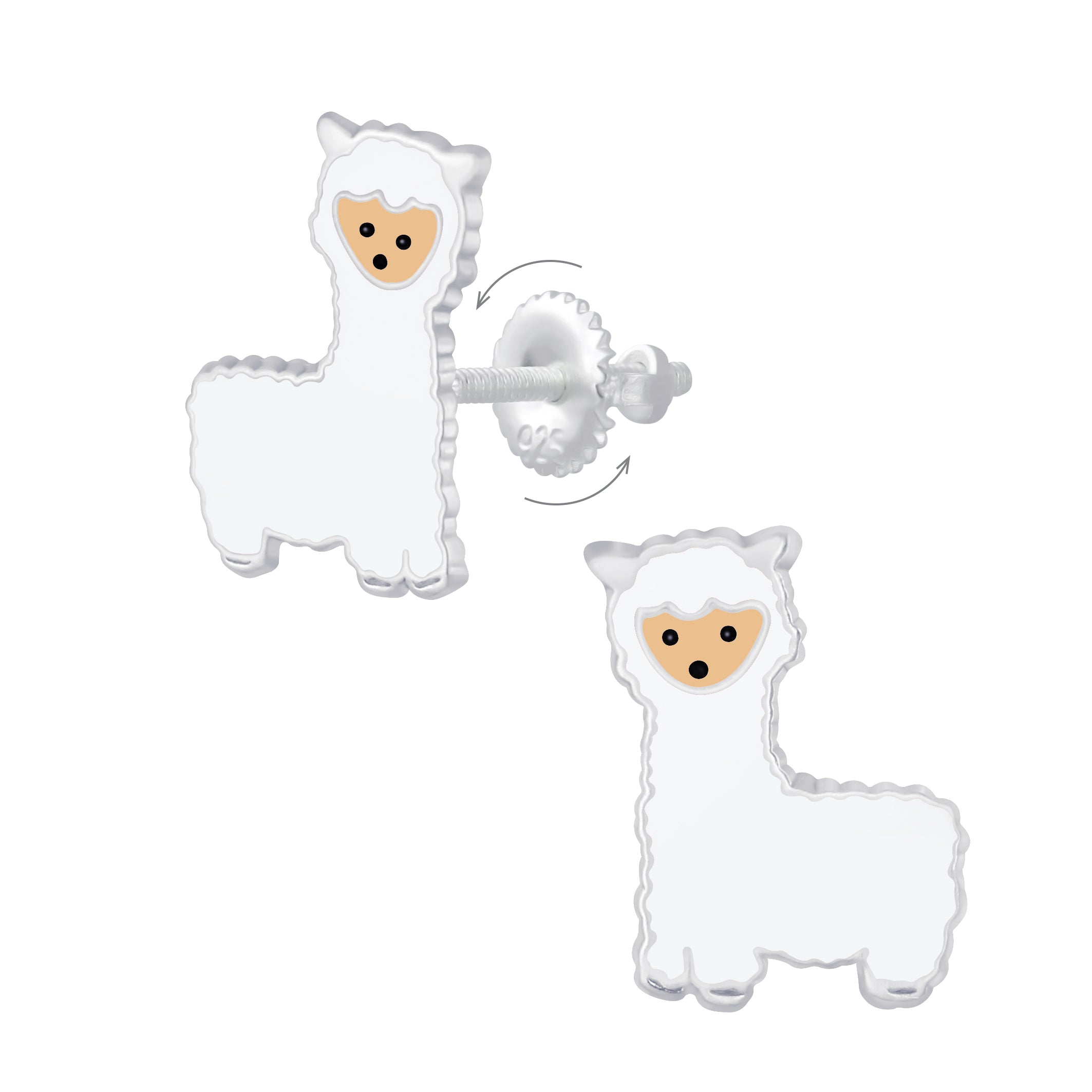 Melchior Jewellery cute alpaca earrings for little girls in silver with white and beige detailing
