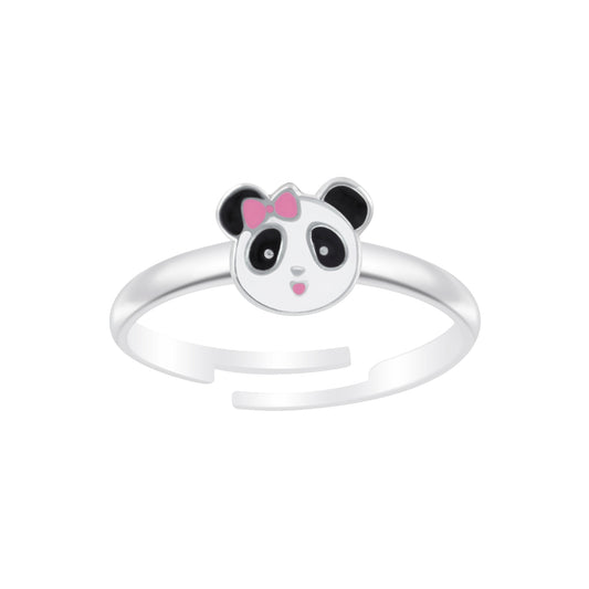 Melchior Jewellery childrens ring with cute panda ring girls design and pink bow on silver band