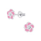 Melchior Jewellery silver flower stud earrings for girls with pink enamel and central crystal detail