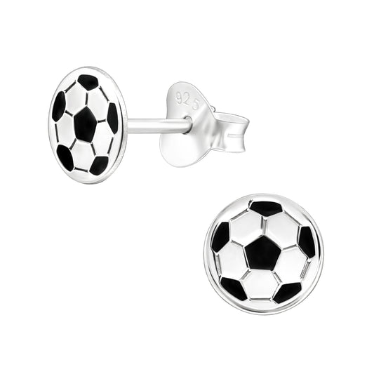 Melchior Jewellery girls football earrings sterling silver stud earrings with black and white football design