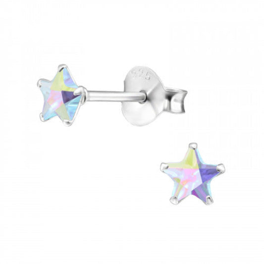Melchior Jewellery girls star shaped silver earrings with iridescent crystal studs for girls