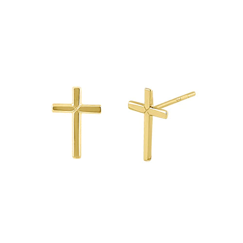 14K Yellow Gold Cross Stud Earrings